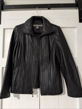 Kenneth Cole Reaction Black Leather Zip-Front Jacket